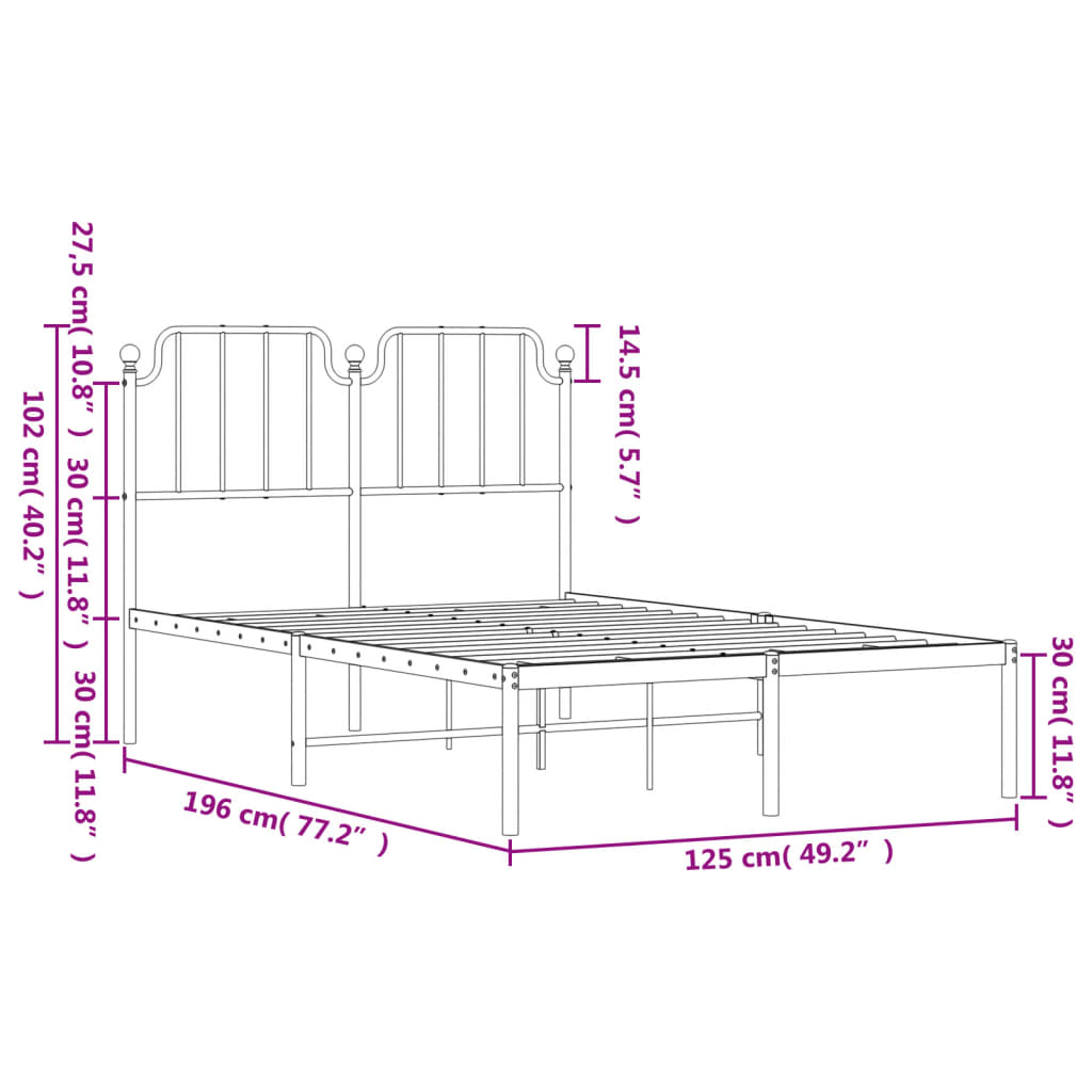 Metal Bed Frame without Mattress with Headboard White 120x190cm