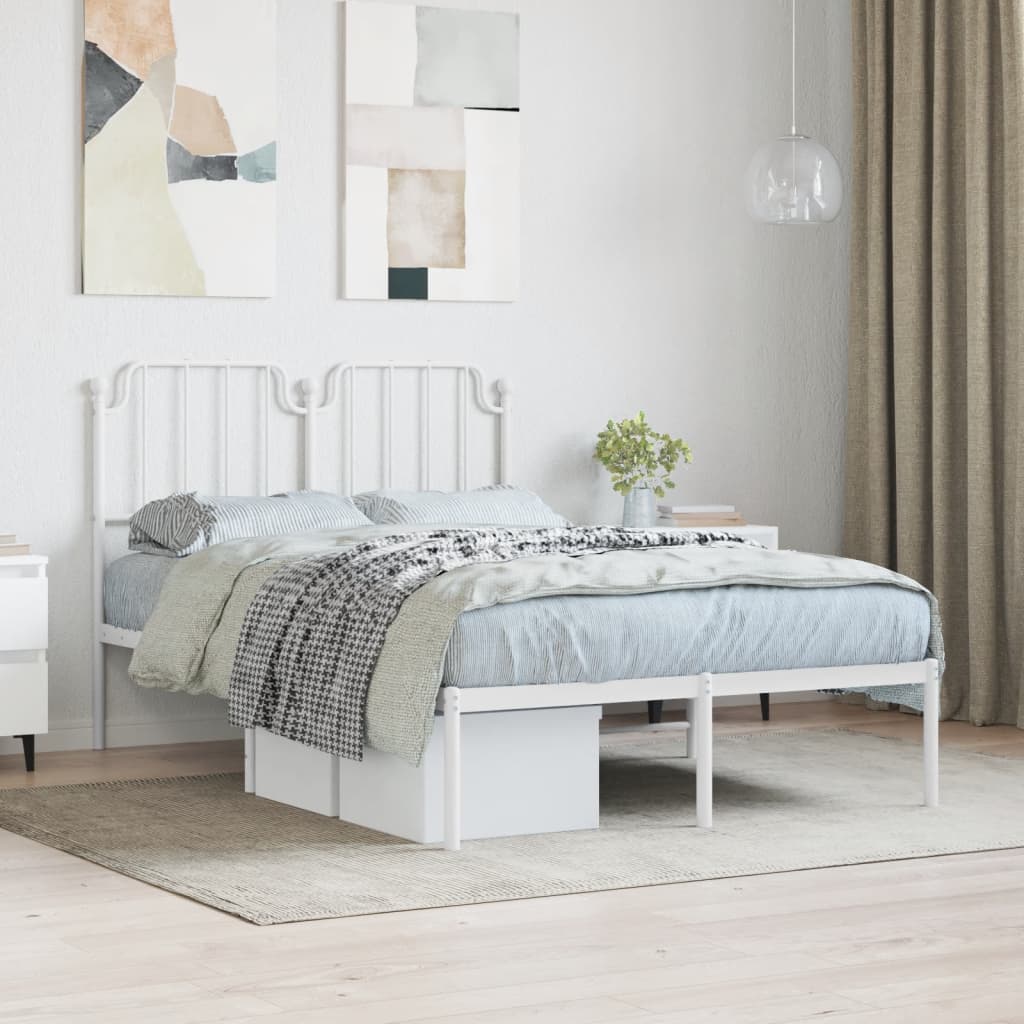 Metal Bed Frame without Mattress with Headboard White 120x200cm