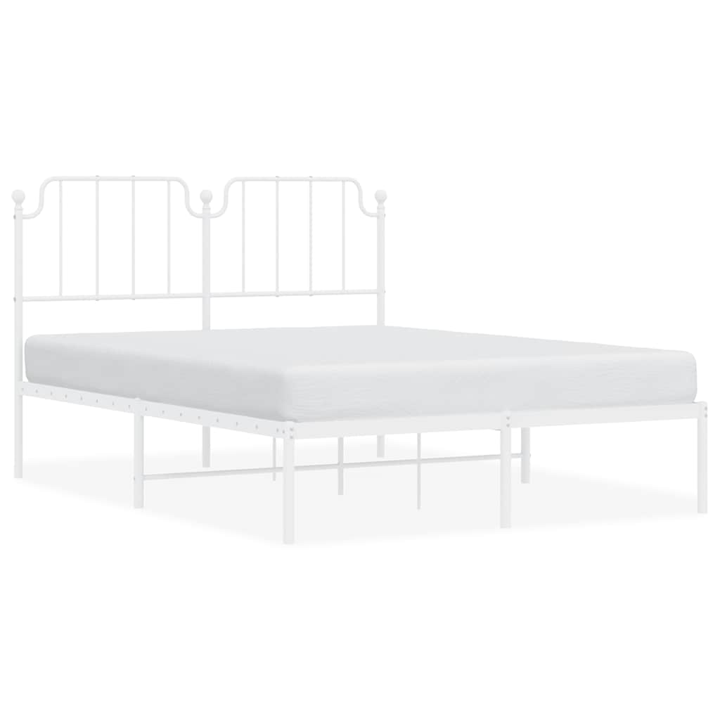Metal Bed Frame without Mattress with Headboard White 135x190cm