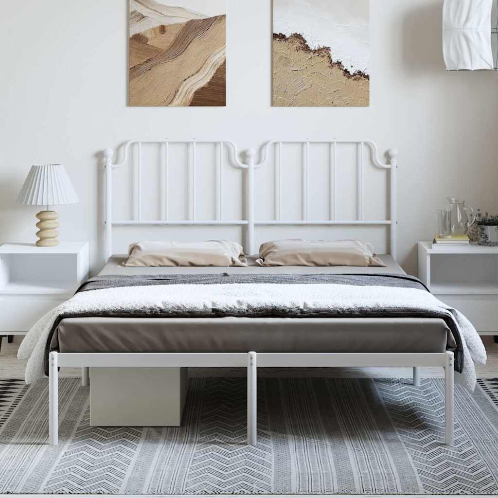 Metal Bed Frame without Mattress with Headboard White 135x190cm