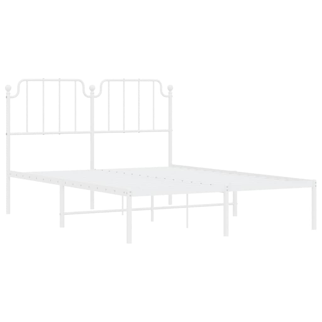 Metal Bed Frame without Mattress with Headboard White 135x190cm