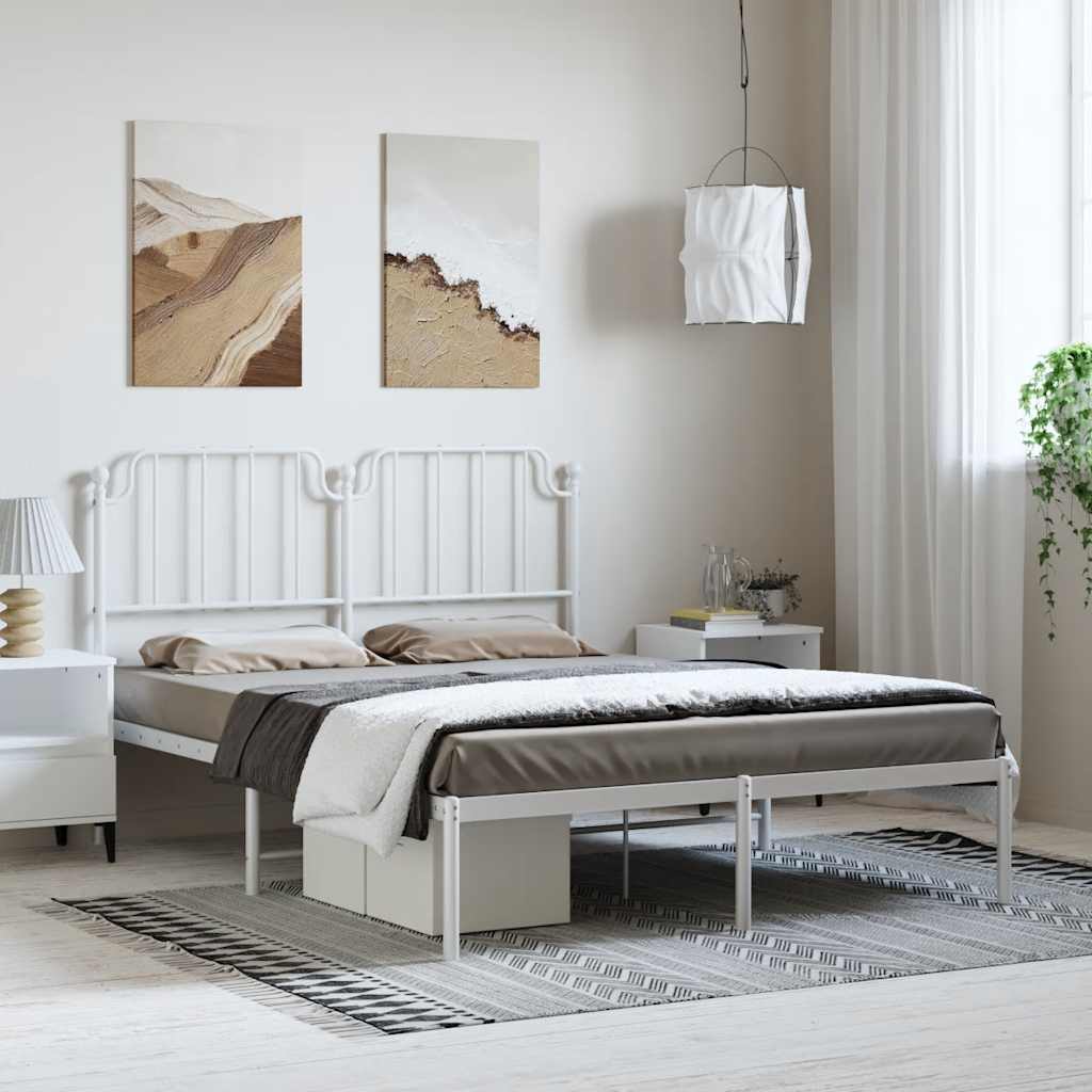 Metal Bed Frame without Mattress with Headboard White 135x190cm