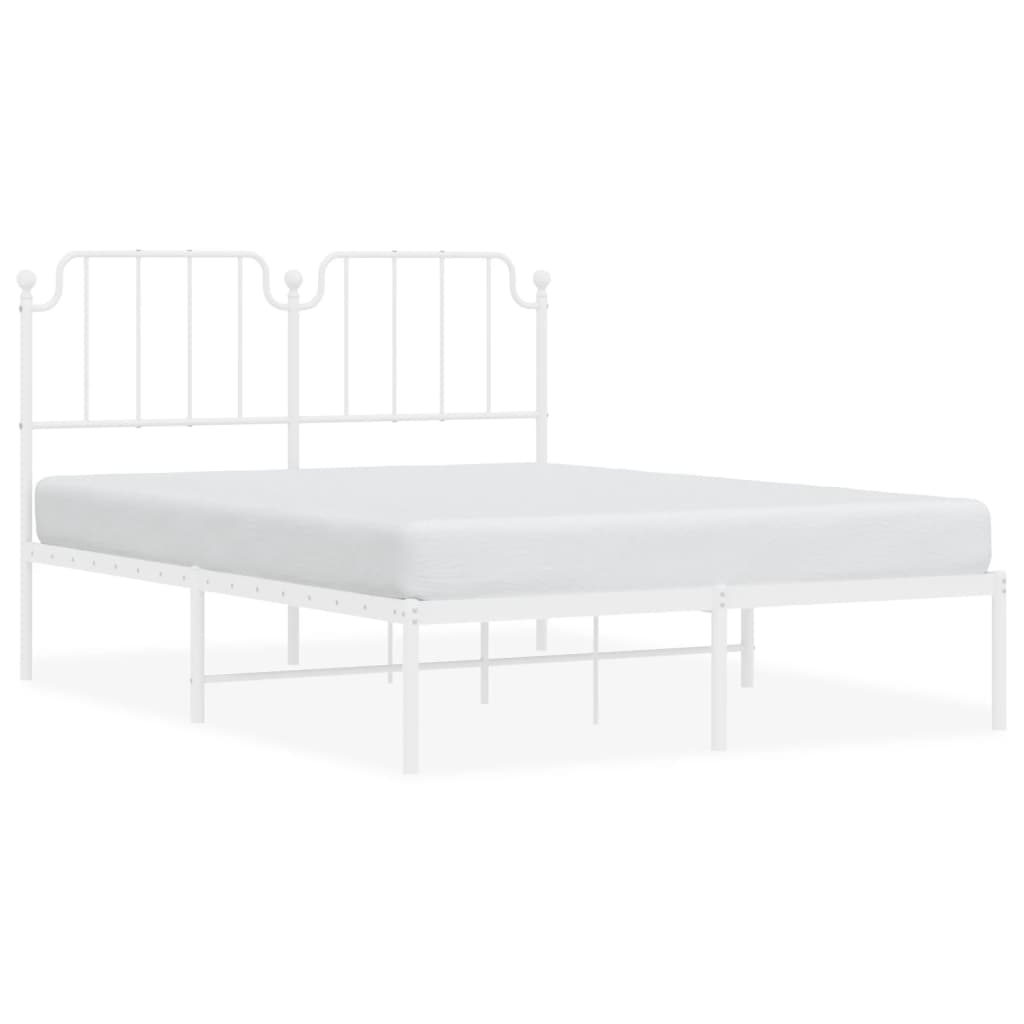 Metal Bed Frame without Mattress with Headboard White 140x190cm