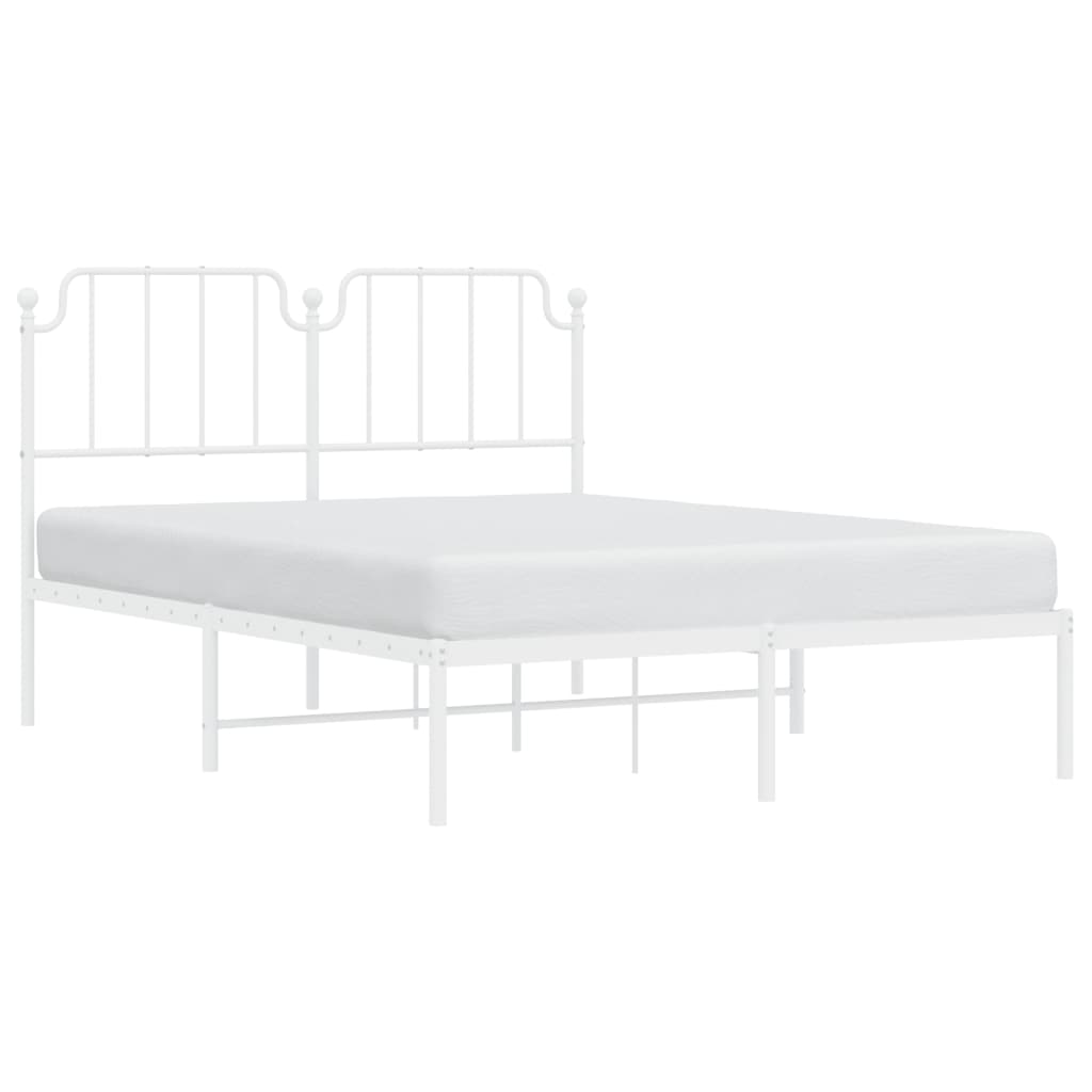 Metal Bed Frame without Mattress with Headboard White 140x190cm