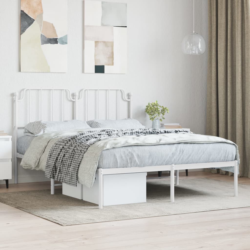 Metal Bed Frame without Mattress with Headboard White 140x190cm