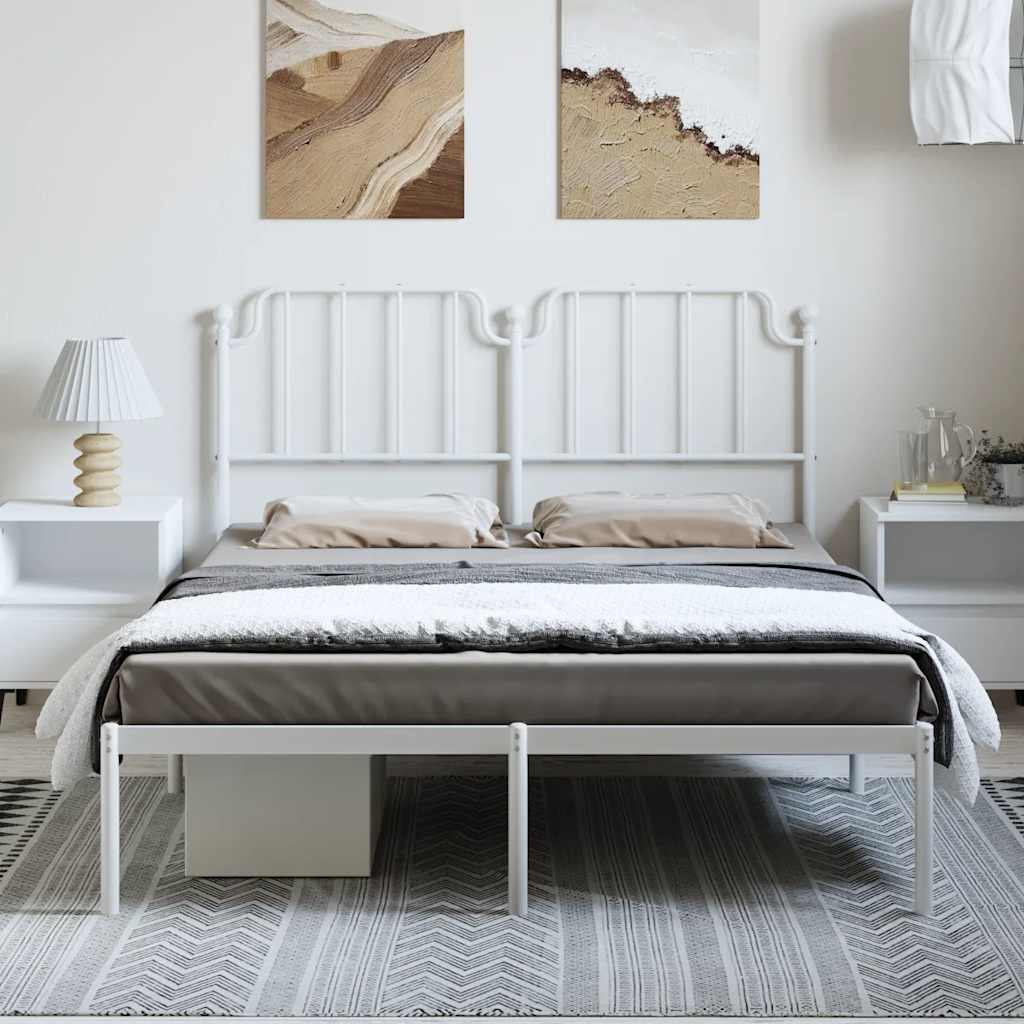 Metal Bed Frame without Mattress with Headboard White 150x200cm