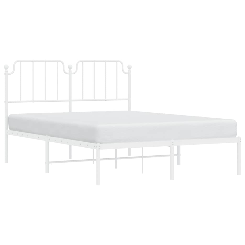 Metal Bed Frame without Mattress with Headboard White 150x200cm