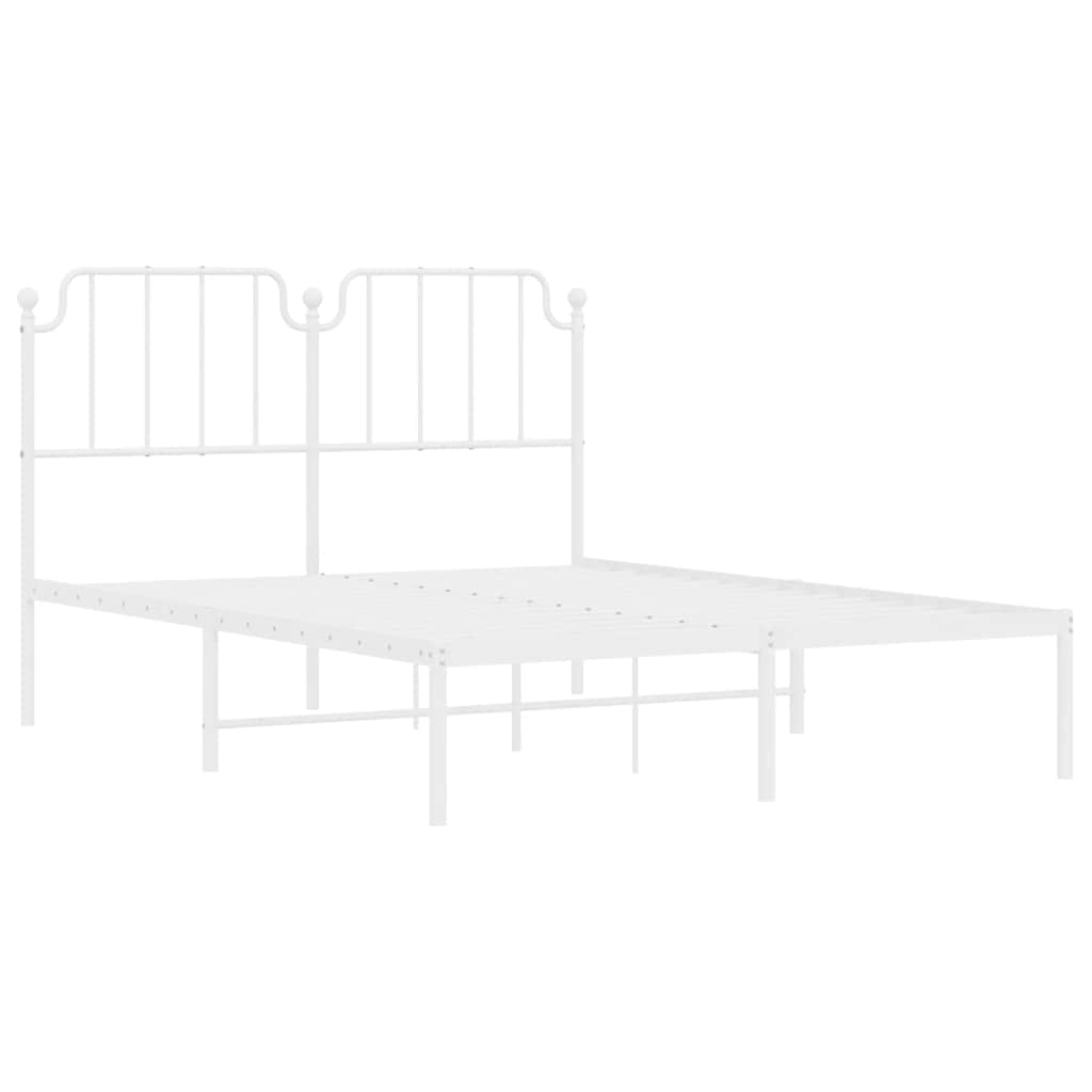 Metal Bed Frame without Mattress with Headboard White 150x200cm