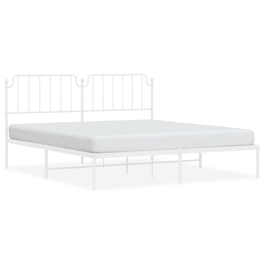 Metal Bed Frame without Mattress with Headboard White 160x200cm