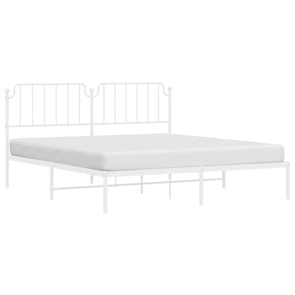 Metal Bed Frame without Mattress with Headboard White 160x200cm