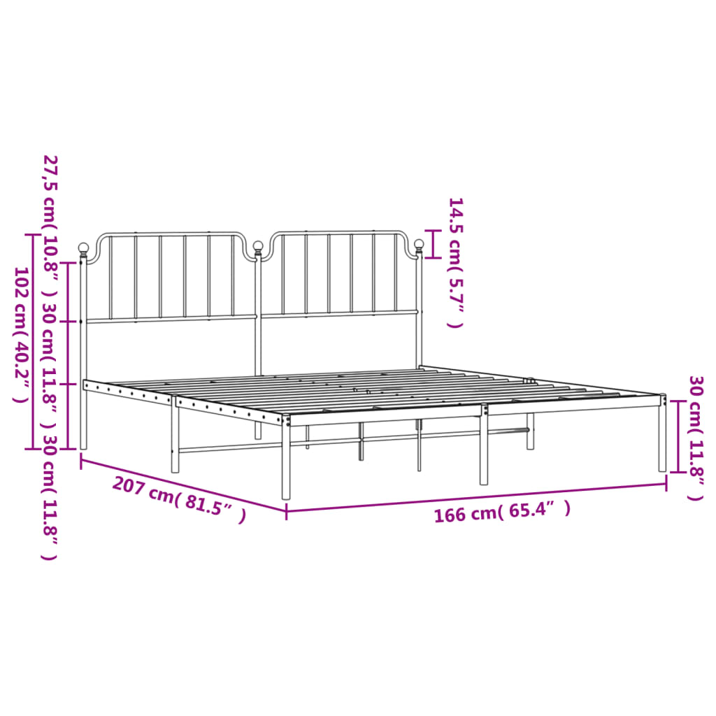Metal Bed Frame without Mattress with Headboard White 160x200cm