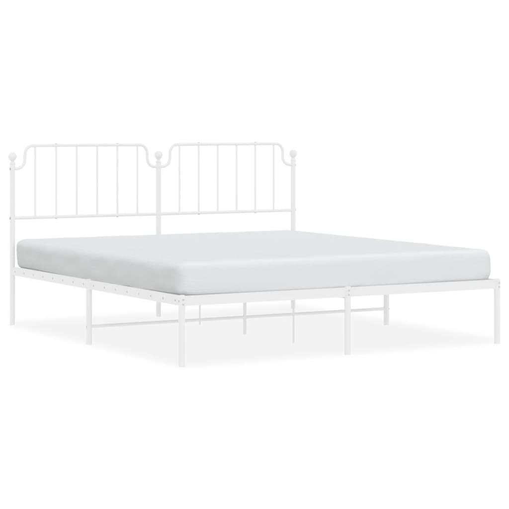 Metal Bed Frame without Mattress with Headboard White 180x200cm