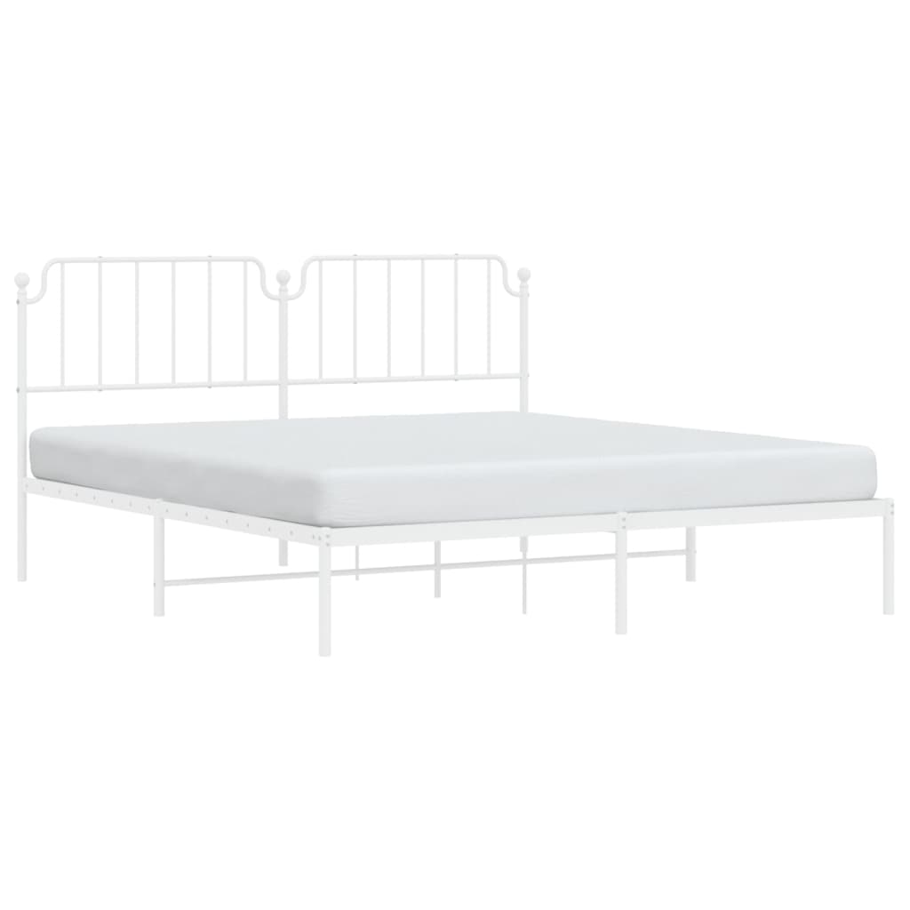 Metal Bed Frame without Mattress with Headboard White 180x200cm