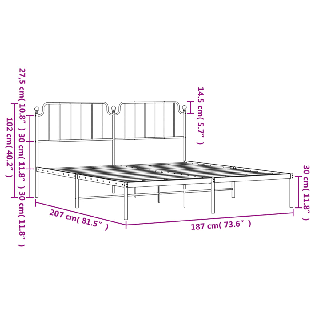 Metal Bed Frame without Mattress with Headboard White 180x200cm