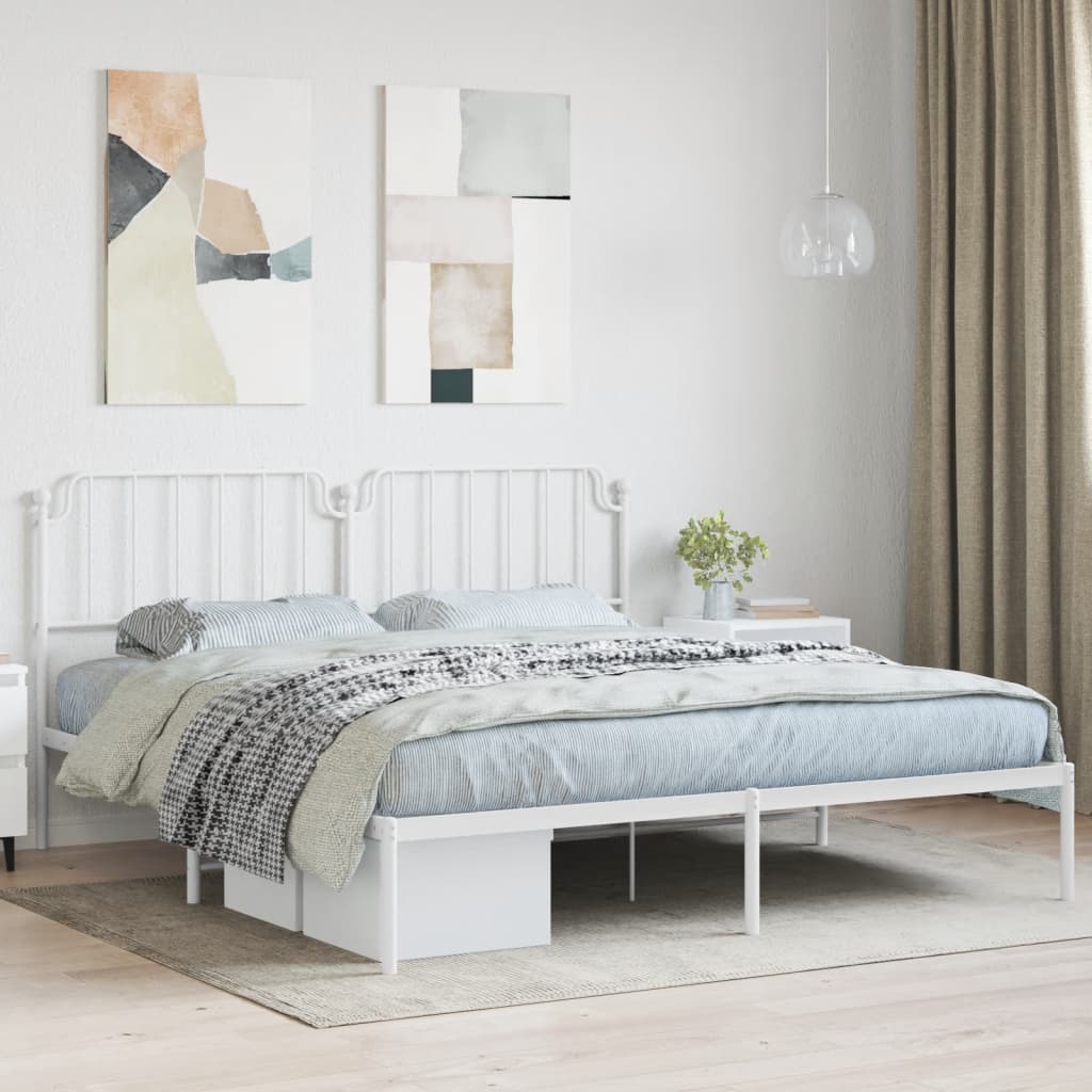 Metal Bed Frame without Mattress with Headboard White 180x200cm