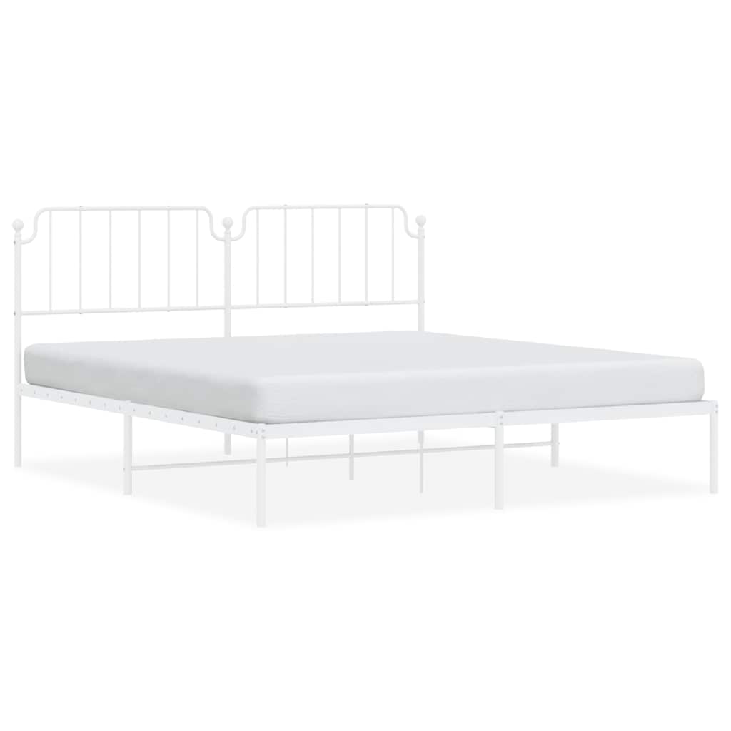 Metal Bed Frame without Mattress with Headboard White 183x213cm