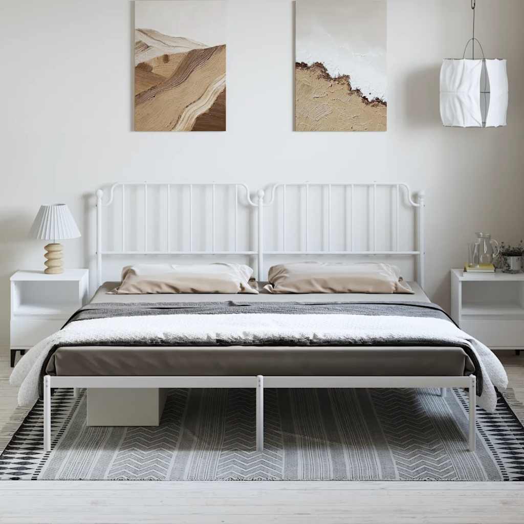 Metal Bed Frame without Mattress with Headboard White 183x213cm