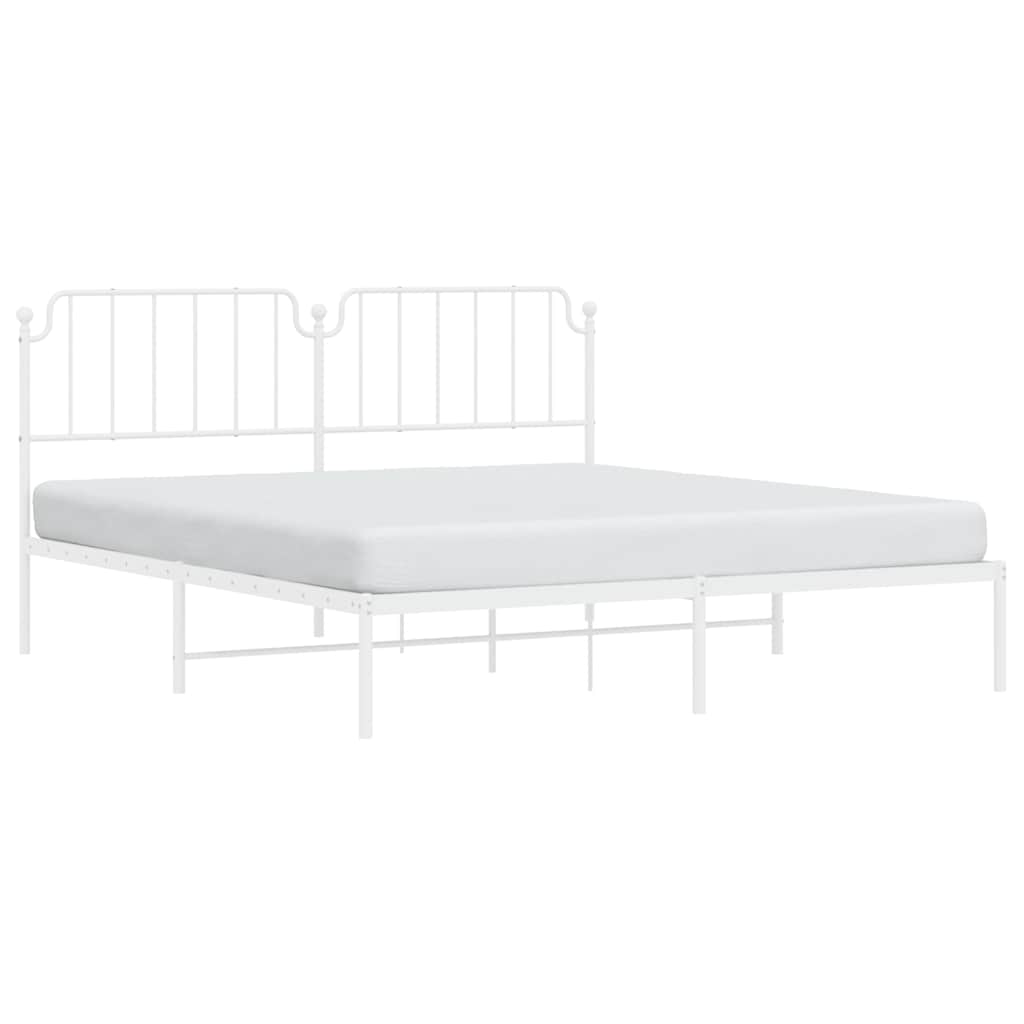 Metal Bed Frame without Mattress with Headboard White 183x213cm