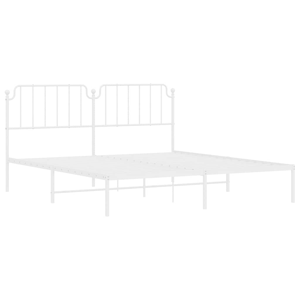 Metal Bed Frame without Mattress with Headboard White 183x213cm