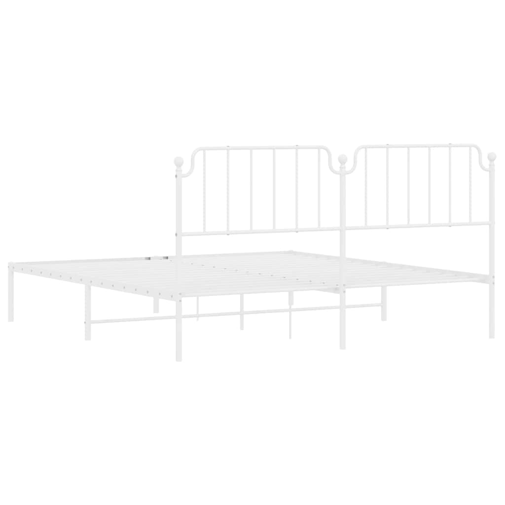 Metal Bed Frame without Mattress with Headboard White 183x213cm