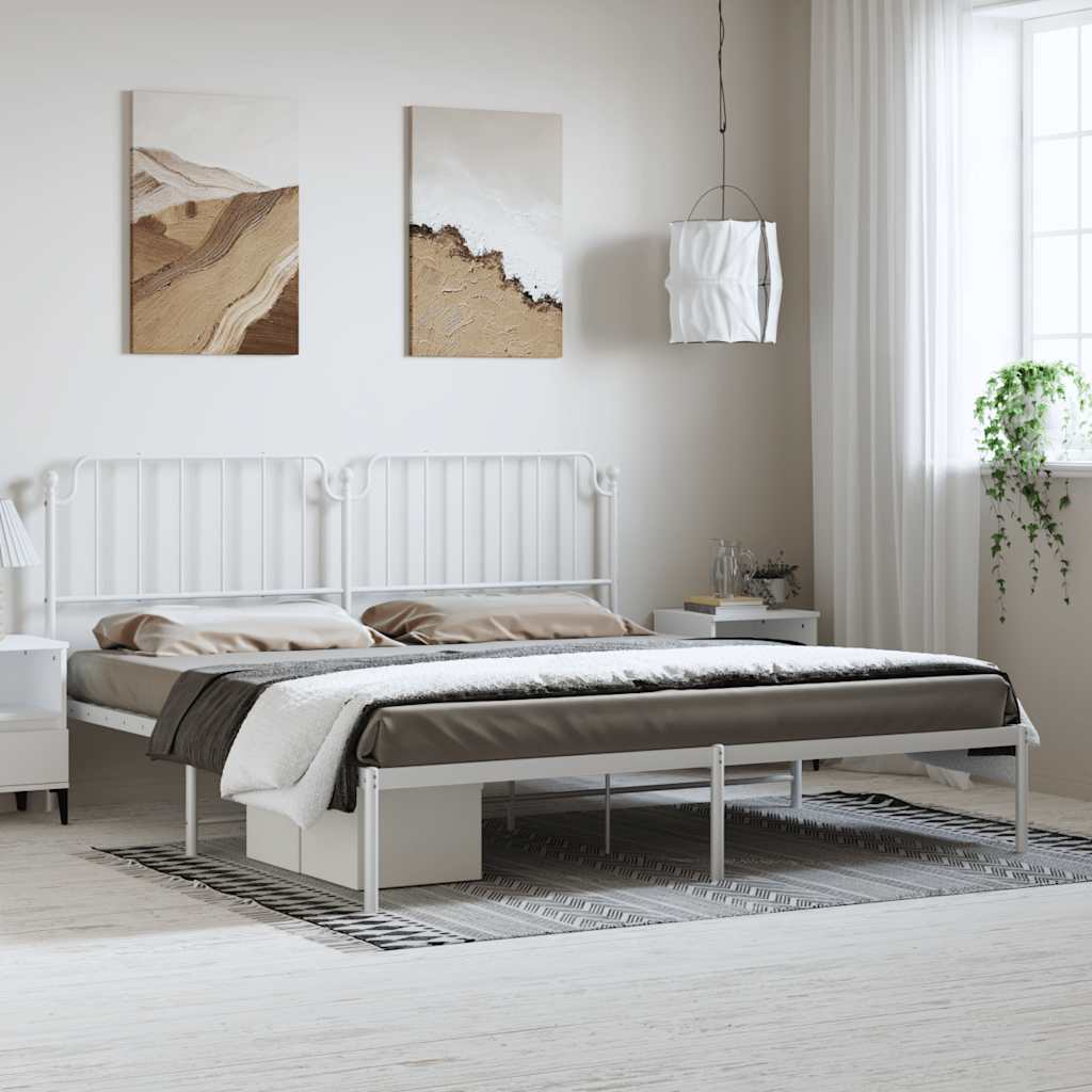 Metal Bed Frame without Mattress with Headboard White 183x213cm