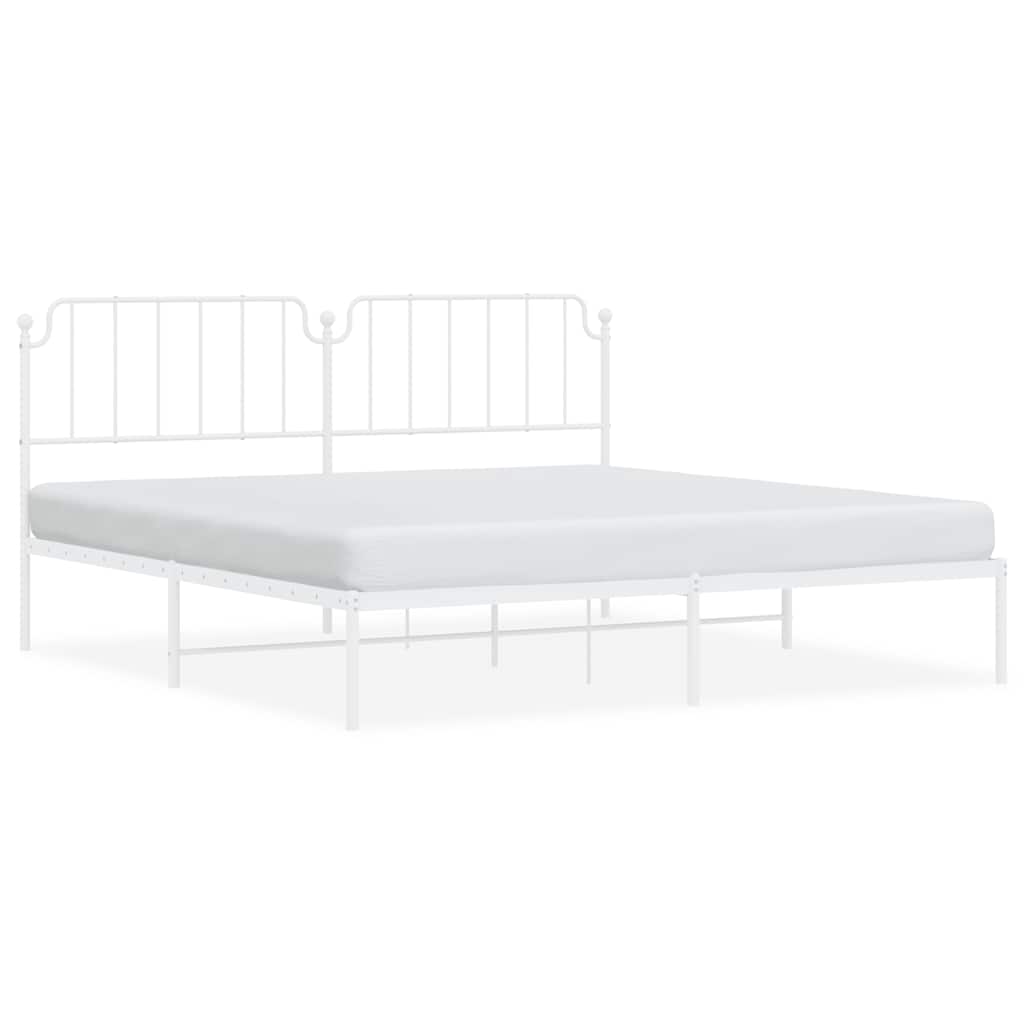 Metal Bed Frame without Mattress with Headboard White 193x203cm