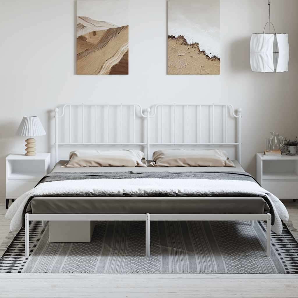 Metal Bed Frame without Mattress with Headboard White 193x203cm