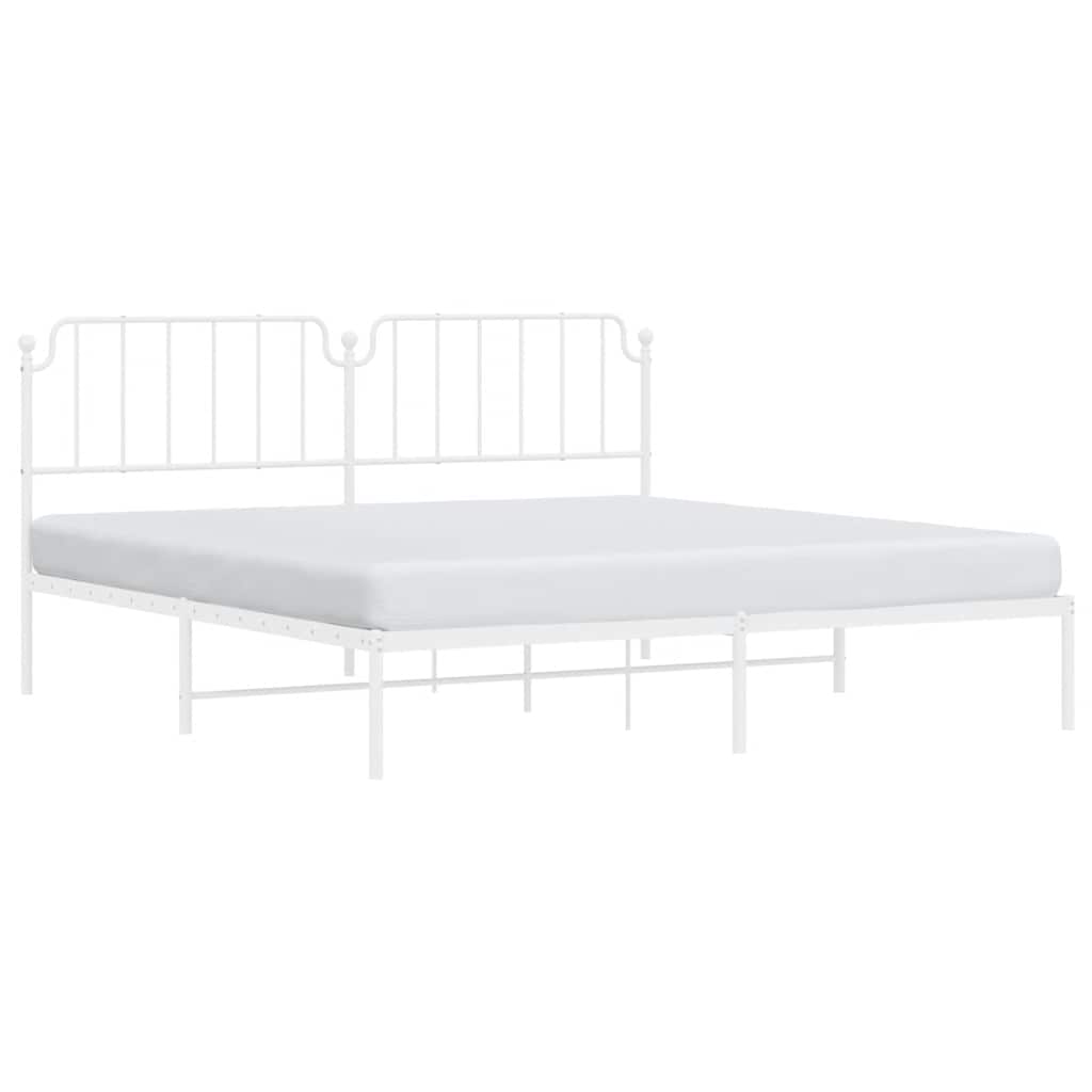Metal Bed Frame without Mattress with Headboard White 193x203cm