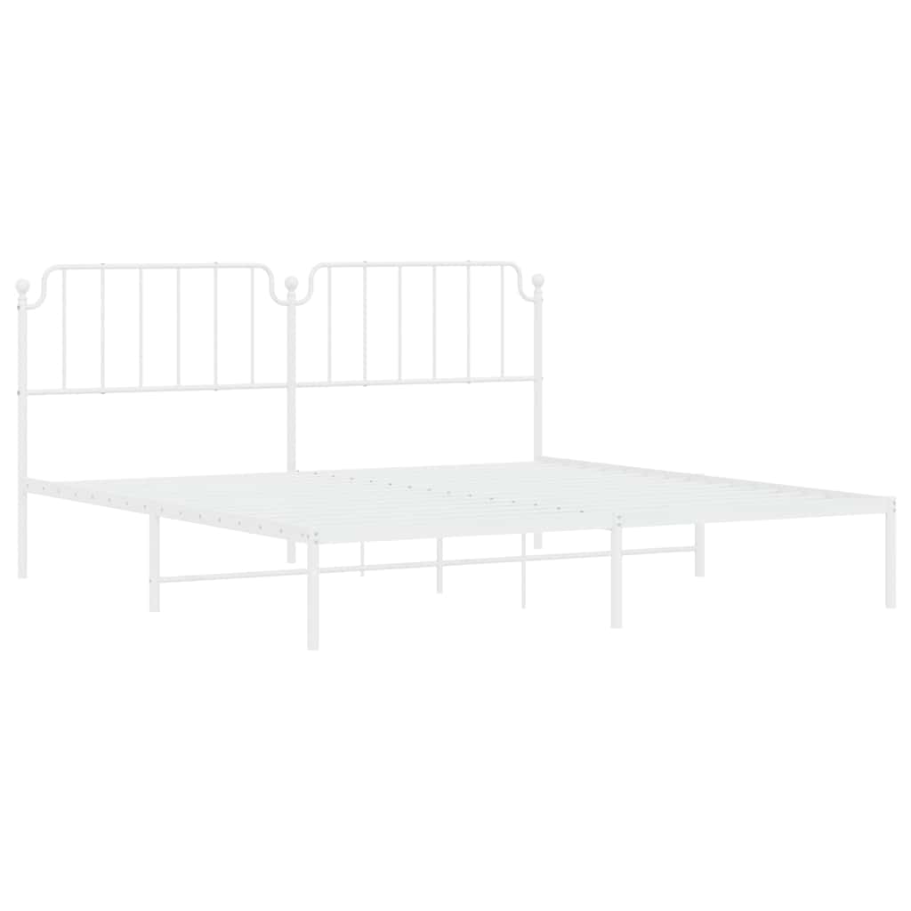 Metal Bed Frame without Mattress with Headboard White 193x203cm