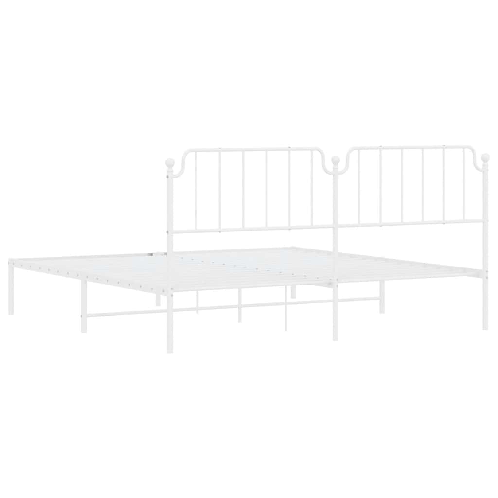 Metal Bed Frame without Mattress with Headboard White 193x203cm