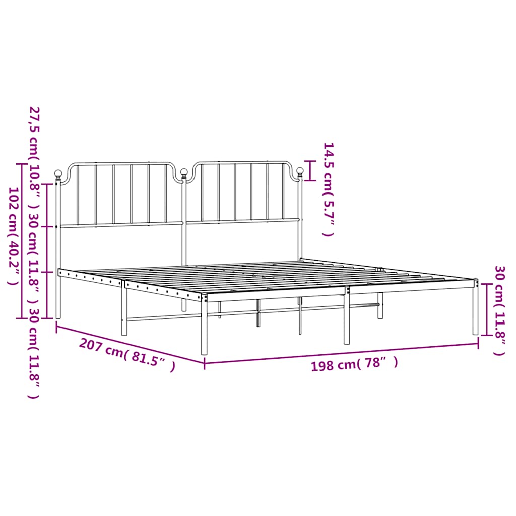Metal Bed Frame without Mattress with Headboard White 193x203cm