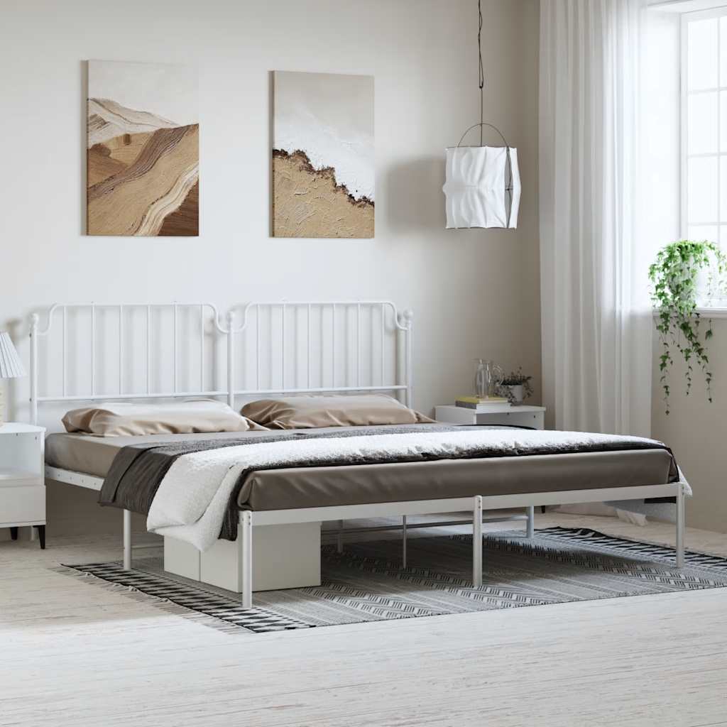 Metal Bed Frame without Mattress with Headboard White 193x203cm