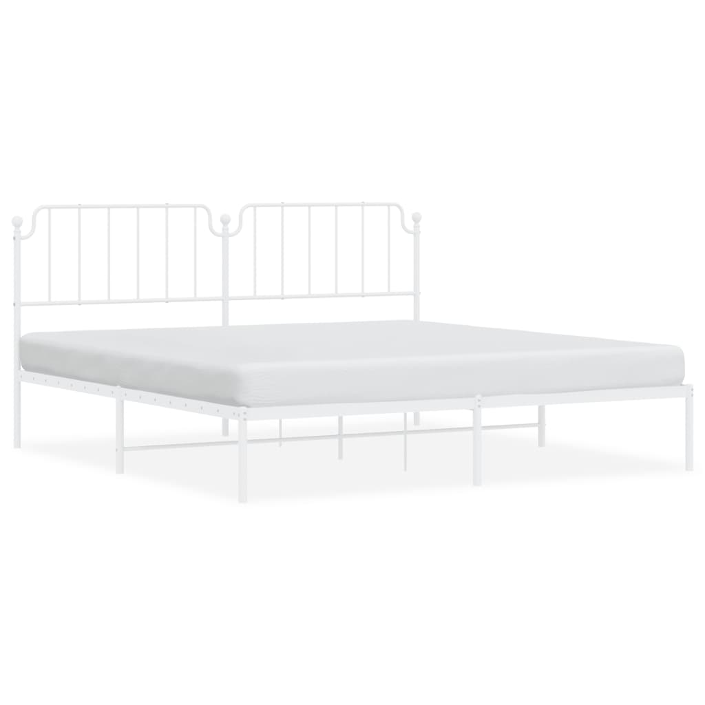 Metal Bed Frame without Mattress with Headboard White 200x200cm