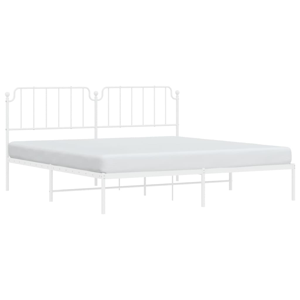 Metal Bed Frame without Mattress with Headboard White 200x200cm