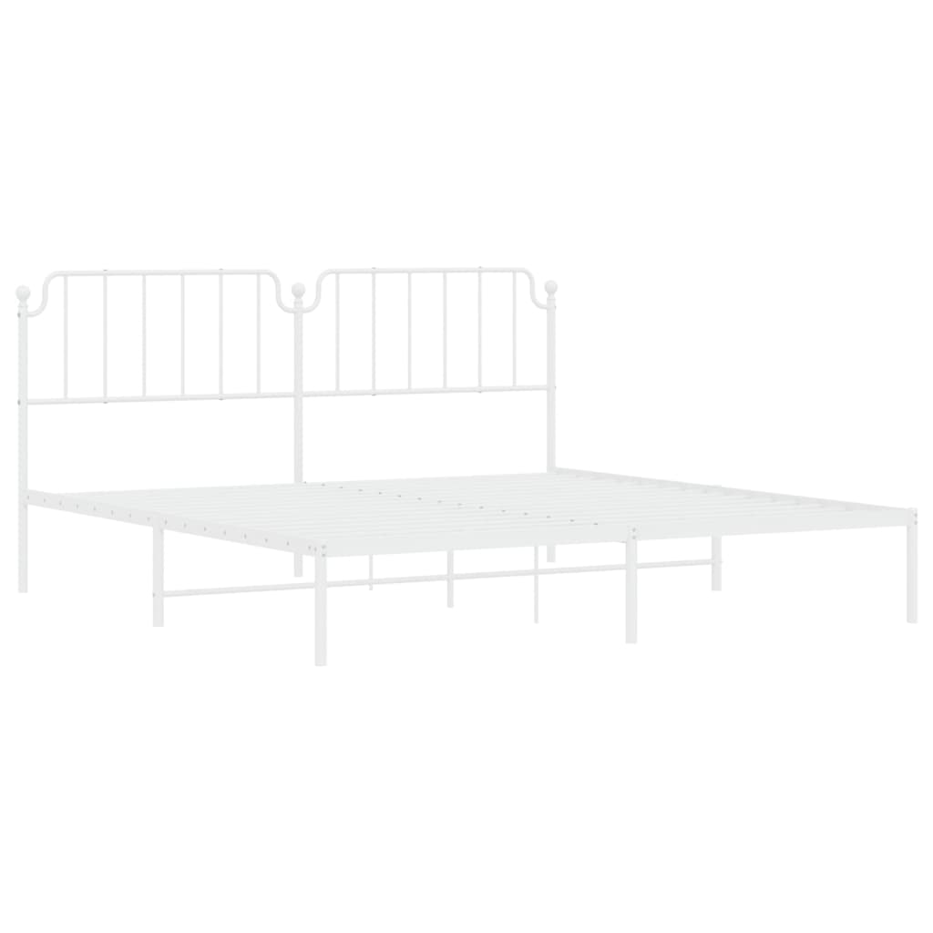 Metal Bed Frame without Mattress with Headboard White 200x200cm