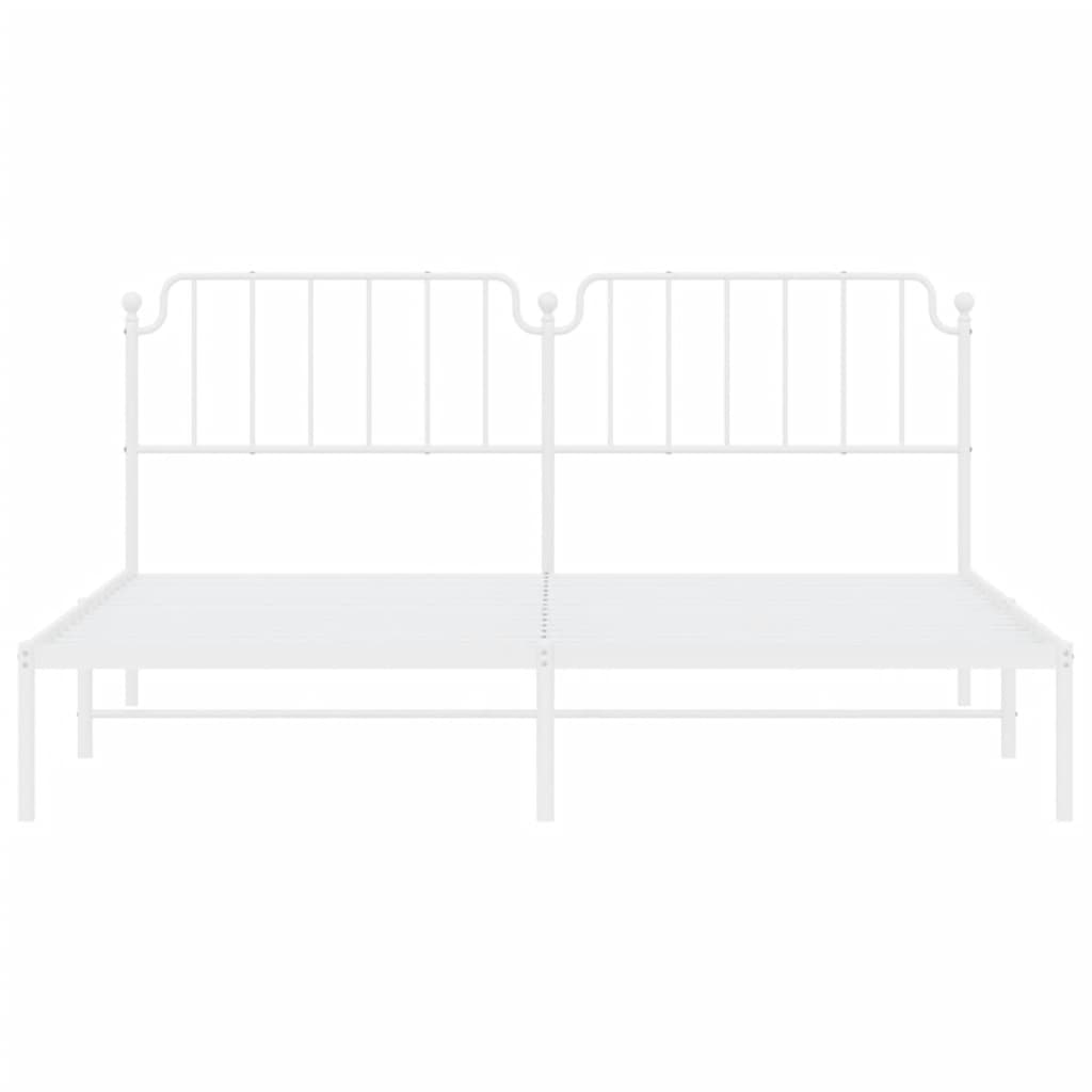 Metal Bed Frame without Mattress with Headboard White 200x200cm