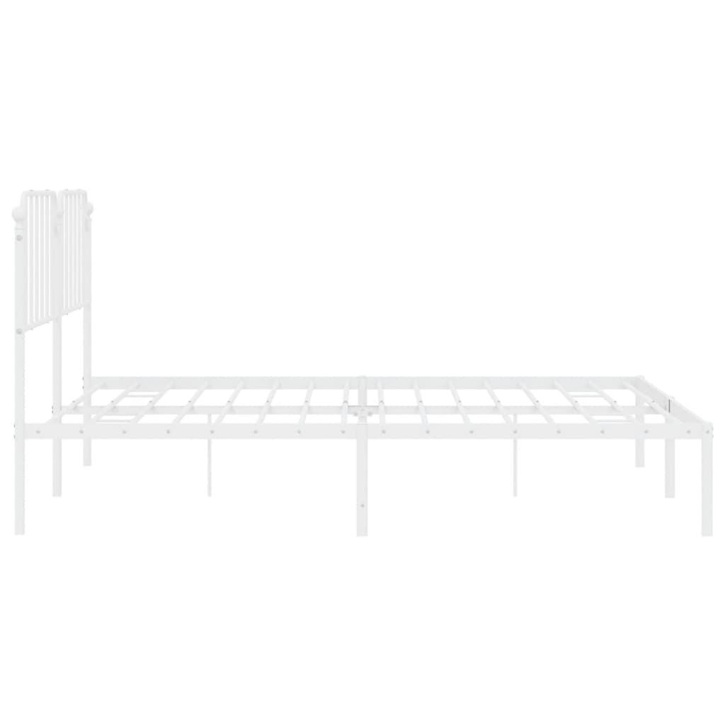 Metal Bed Frame without Mattress with Headboard White 200x200cm