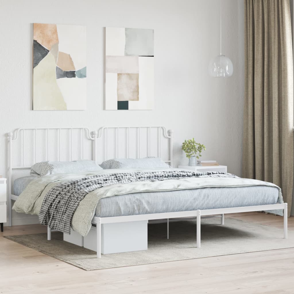 Metal Bed Frame without Mattress with Headboard White 200x200cm