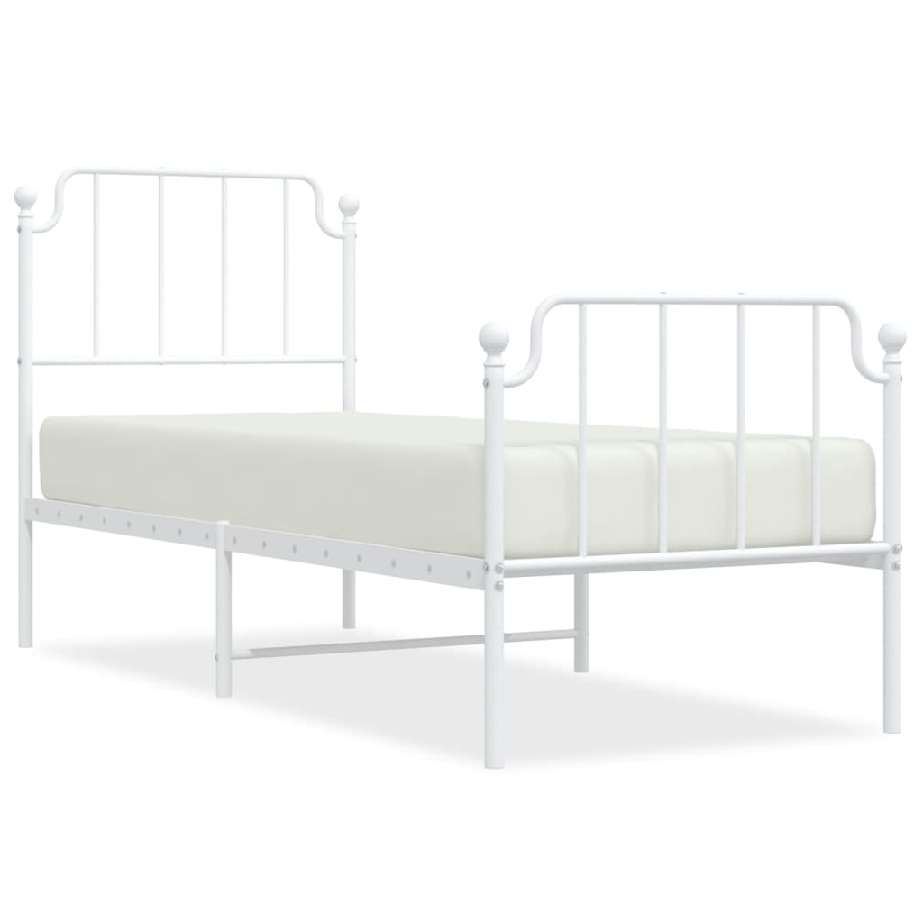 Metal Bed Frame without Mattress with Footboard White 75x190cm