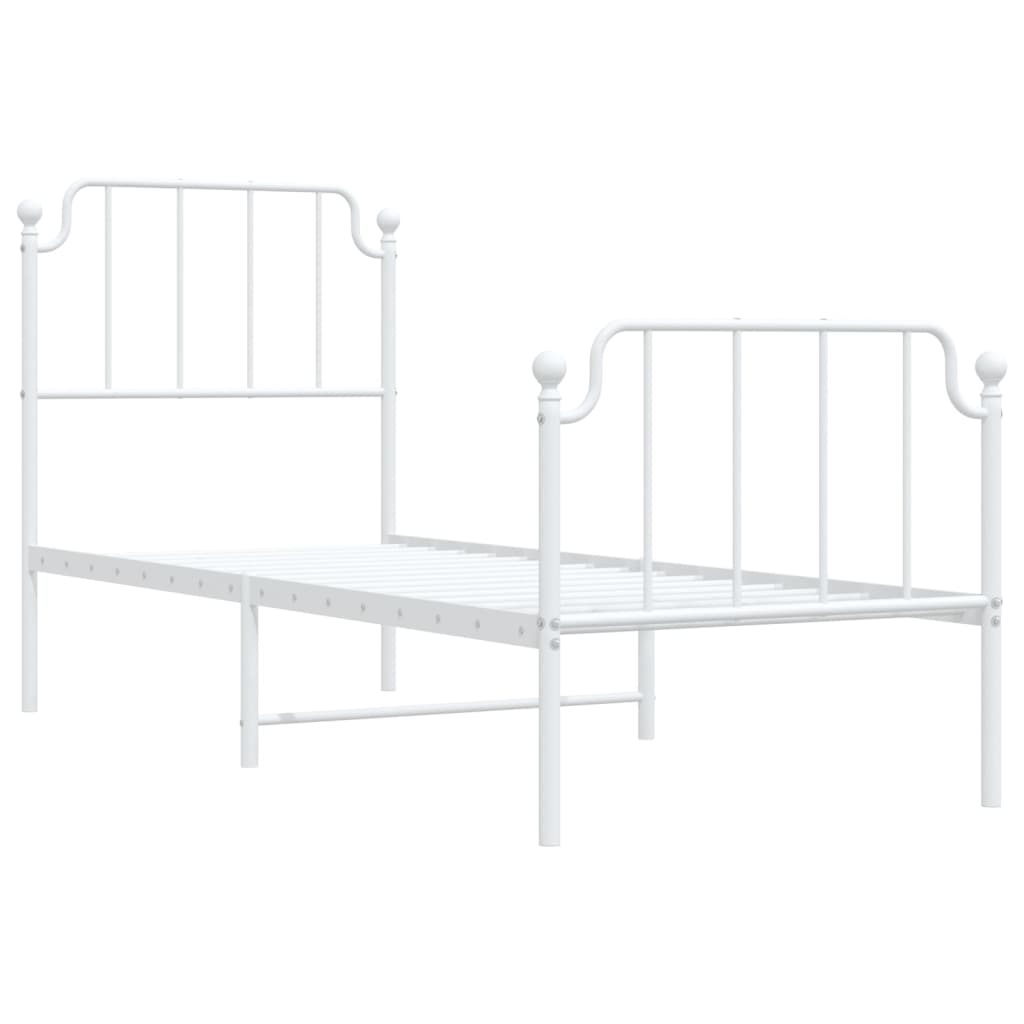 Metal Bed Frame without Mattress with Footboard White 75x190cm