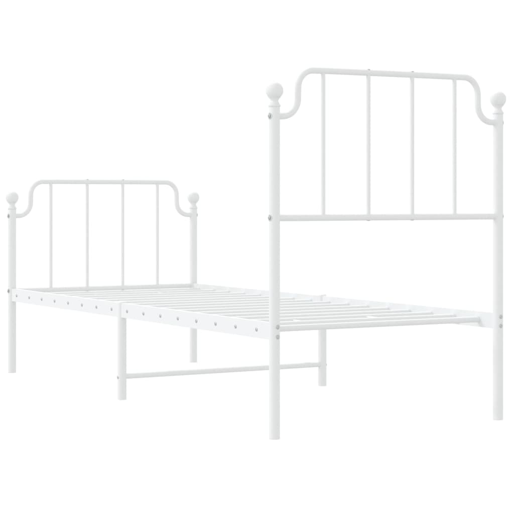 Metal Bed Frame without Mattress with Footboard White 75x190cm