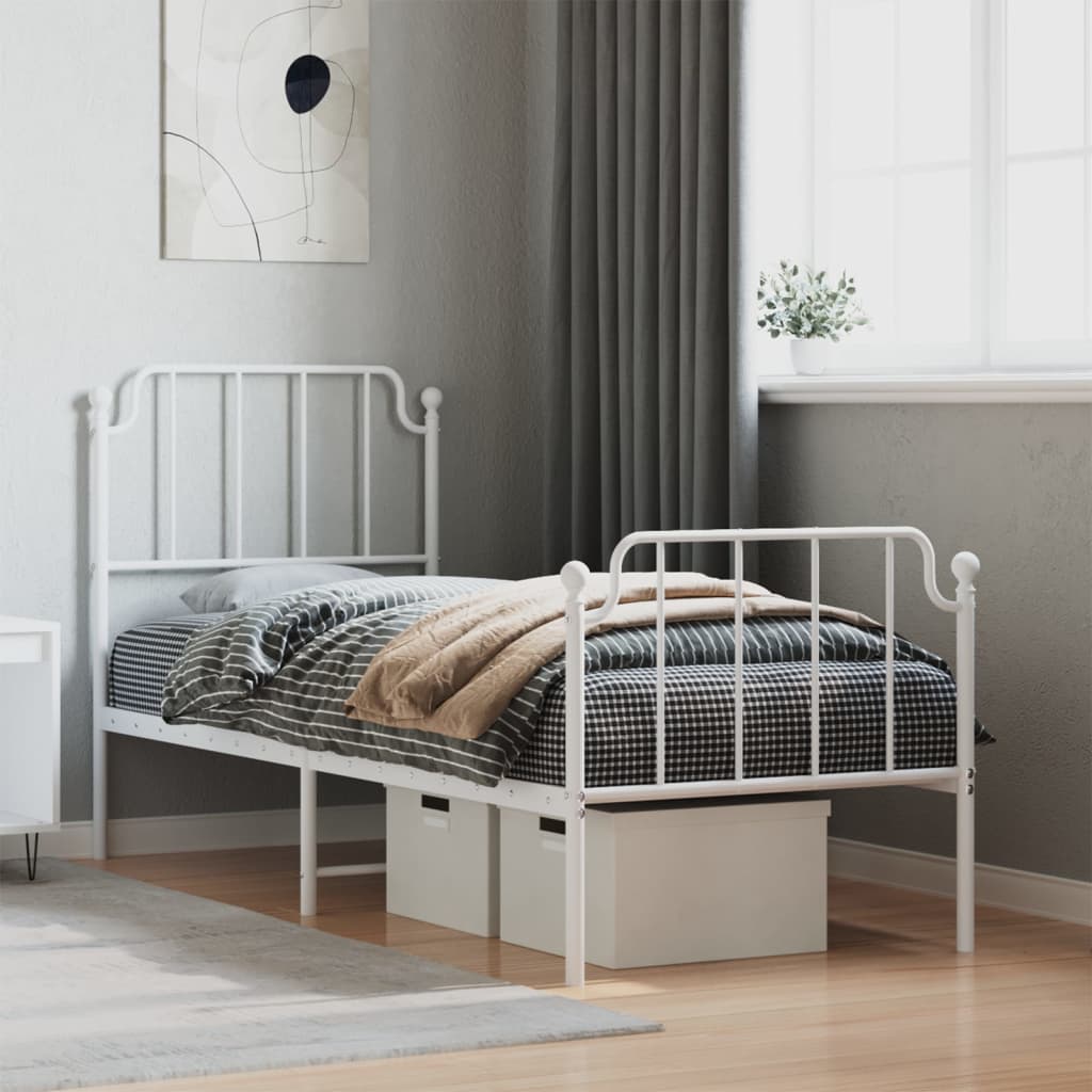 Metal Bed Frame without Mattress with Footboard White 75x190cm