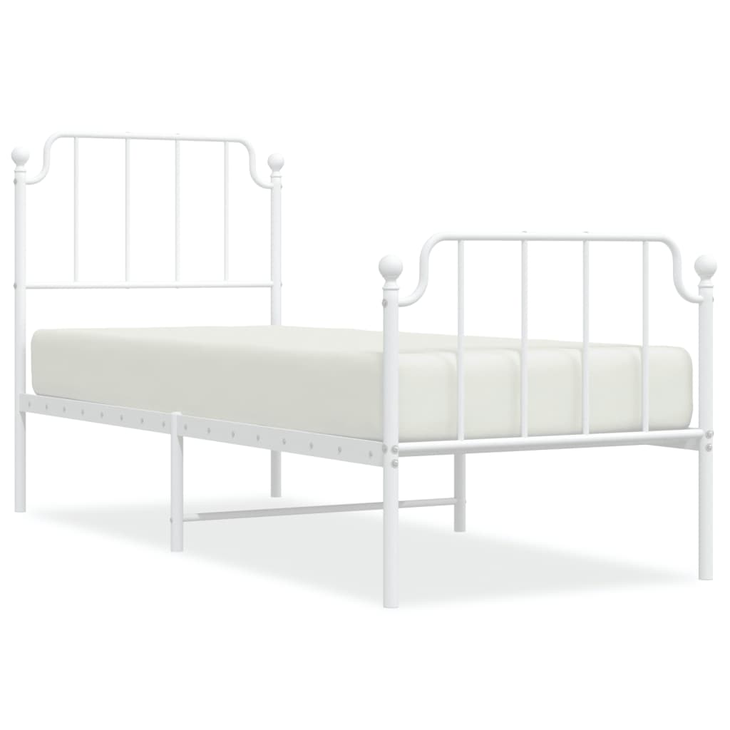 Metal Bed Frame without Mattress with Footboard White 80x200cm