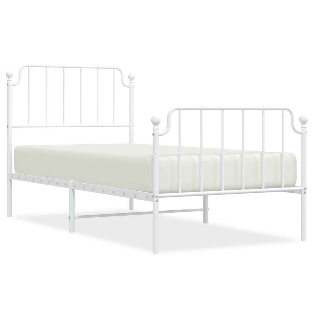 Metal Bed Frame without Mattress with Footboard White 90x190cm