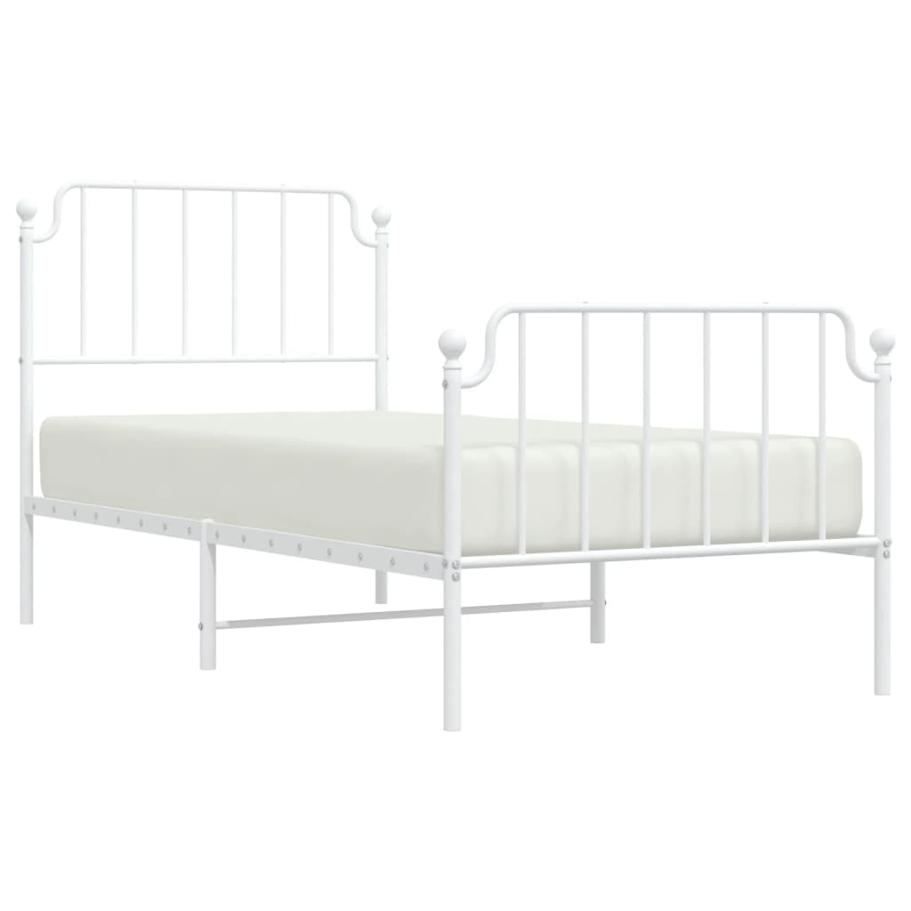 Metal Bed Frame without Mattress with Footboard White 90x190cm