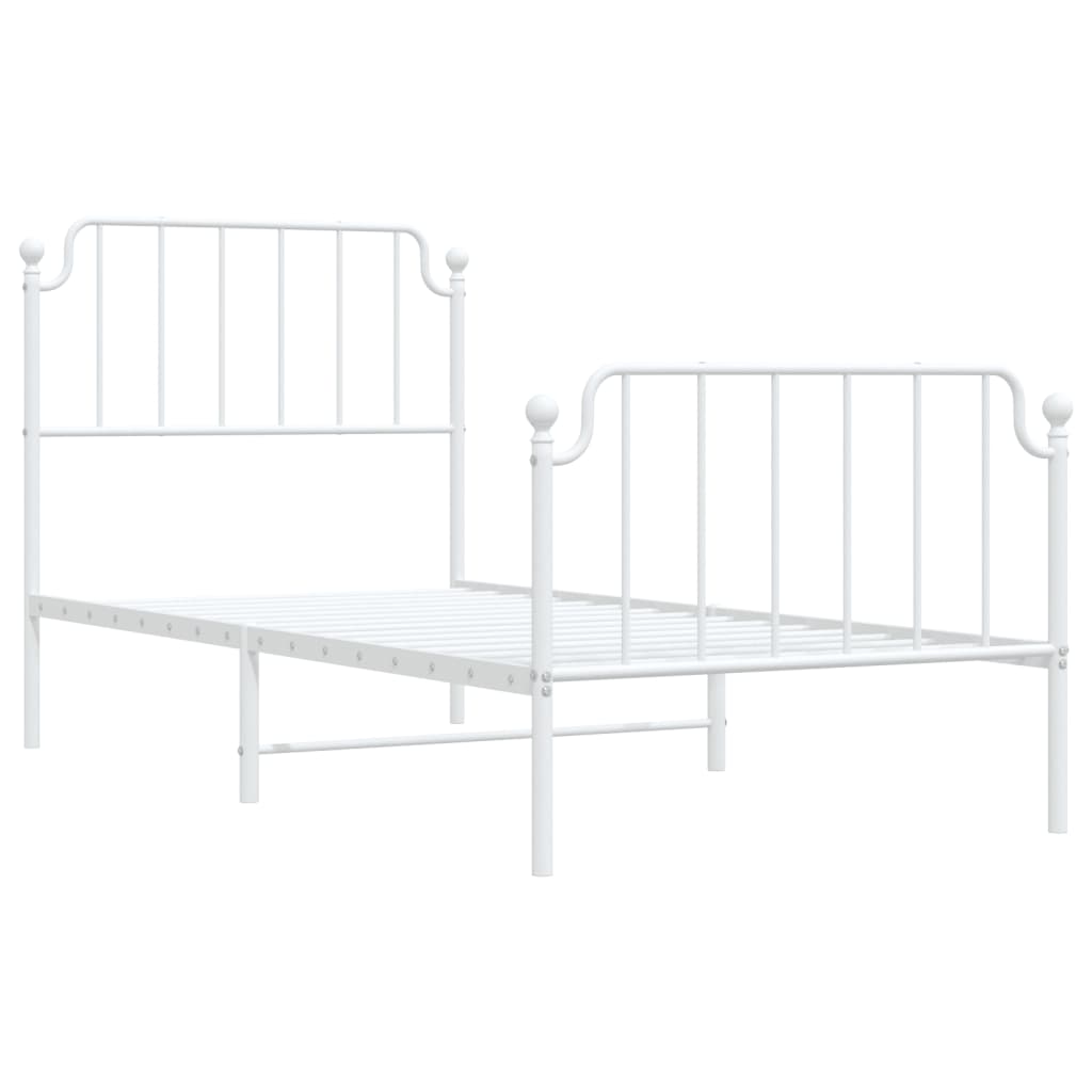 Metal Bed Frame without Mattress with Footboard White 90x190cm