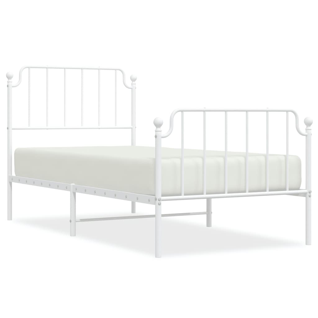 Metal Bed Frame without Mattress with Footboard White 90x200cm