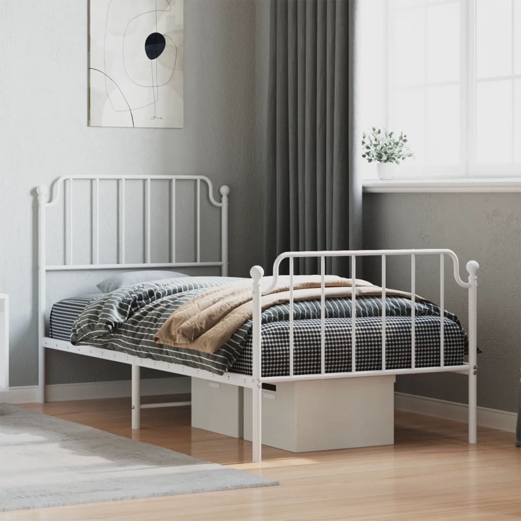 Metal Bed Frame without Mattress with Footboard White 90x200cm