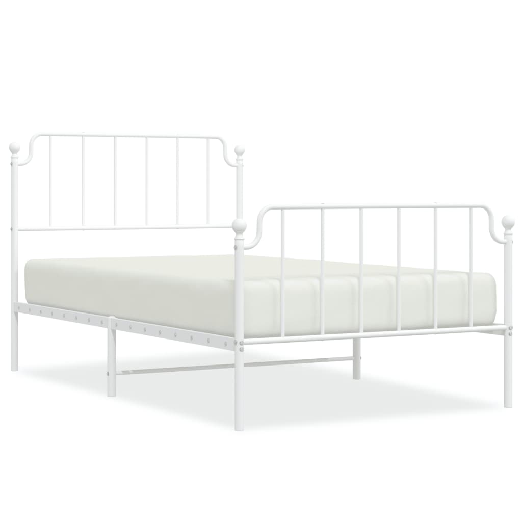 Metal Bed Frame without Mattress with Footboard White 107x203cm