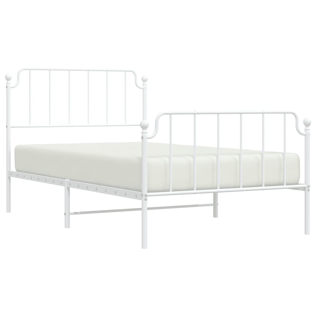 Metal Bed Frame without Mattress with Footboard White 107x203cm